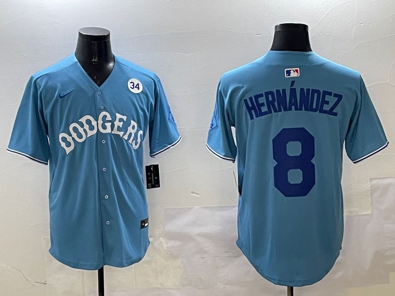 Men Los Angeles Dodgers #8 Hernandez Light Blue Throwback Game 2025 Nike MLB Jersey style 19->los angeles dodgers->MLB Jersey